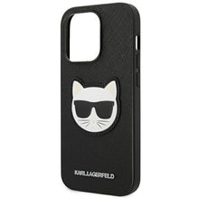 Заредете изображение във визуализатора на галерията – Original KARL LAGERFELD Case Saffiano Choupette Head Patch KLHCP14XSAPCHK for Iphone 14 Pro Max black
