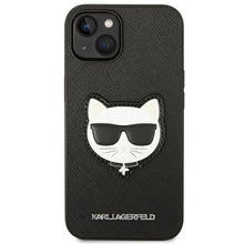 Заредете изображение във визуализатора на галерията – Original KARL LAGERFELD Case Saffiano Choupette Head Patch KLHCP14MSAPCHK for Iphone 14 Plus black
