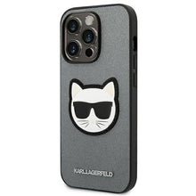 Заредете изображение във визуализатора на галерията – Original KARL LAGERFELD Case Saffiano Choupette Head Patch KLHCP14LSAPCHG for Iphone 14 Pro silver
