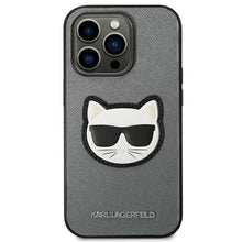 Заредете изображение във визуализатора на галерията – Original KARL LAGERFELD Case Saffiano Choupette Head Patch KLHCP14LSAPCHG for Iphone 14 Pro silver
