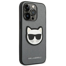 Заредете изображение във визуализатора на галерията – Original KARL LAGERFELD Case Saffiano Choupette Head Patch KLHCP14LSAPCHG for Iphone 14 Pro silver

