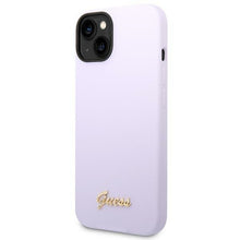 Заредете изображение във визуализатора на галерията – Original Case GUESS Silicone Vintage Gold Logo GUHCP14MSLSMU for Iphone 14 Plus purple
