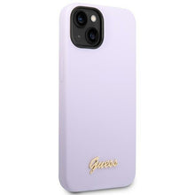 Заредете изображение във визуализатора на галерията – Original Case GUESS Silicone Vintage Gold Logo GUHCP14MSLSMU for Iphone 14 Plus purple
