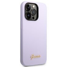 Заредете изображение във визуализатора на галерията – Original Case GUESS Silicone Vintage Gold Logo GUHCP14XSLSMU for Iphone 14 Pro Max purple
