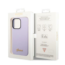 Заредете изображение във визуализатора на галерията – Original Case GUESS Silicone Vintage Gold Logo GUHCP14XSLSMU for Iphone 14 Pro Max purple
