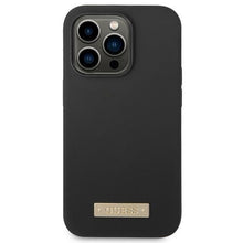 Заредете изображение във визуализатора на галерията – Original Case GUESS Silicone Logo Plate MagSafe GUHMP14XSBPLK for Iphone 14 Pro Max black
