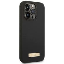 Заредете изображение във визуализатора на галерията – Original Case GUESS Silicone Logo Plate MagSafe GUHMP14XSBPLK for Iphone 14 Pro Max black
