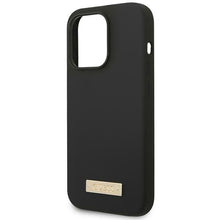 Заредете изображение във визуализатора на галерията – Original Case GUESS Silicone Logo Plate MagSafe GUHMP14XSBPLK for Iphone 14 Pro Max black
