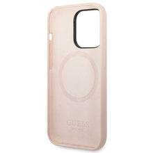 Заредете изображение във визуализатора на галерията – Original Case GUESS Silicone Logo Plate MagSafe GUHMP14XSBPLP for Iphone 14 Pro Max pink
