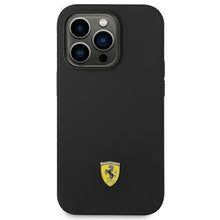 Заредете изображение във визуализатора на галерията – Original FERRARI Silicone Metal Logo FEHCP14LSIBBK for Iphone 14 Pro Black
