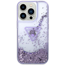 Заредете изображение във визуализатора на галерията – Original Case GUESS Liquid Glitter Palm Collection GUHCP14XLFCTPU for Iphone 14 Pro Max purple
