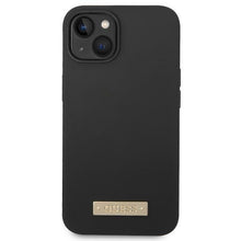 Заредете изображение във визуализатора на галерията – Original Case GUESS Silicone Logo Plate MagSafe GUHMP14SSBPLK for Iphone 14 black
