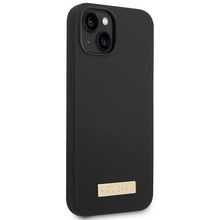 Заредете изображение във визуализатора на галерията – Original Case GUESS Silicone Logo Plate MagSafe GUHMP14SSBPLK for Iphone 14 black
