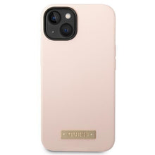 Заредете изображение във визуализатора на галерията – Original Case GUESS Silicone Logo Plate MagSafe GUHMP14SSBPLP for Iphone 14 pink
