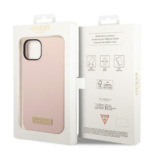 Заредете изображение във визуализатора на галерията – Original Case GUESS Silicone Logo Plate MagSafe GUHMP14SSBPLP for Iphone 14 pink
