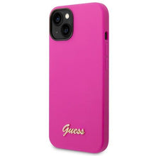 Заредете изображение във визуализатора на галерията – Original Case GUESS Silicone Vintage Gold Logo GUHCP14SSLSMF for Iphone 14 fuchsia
