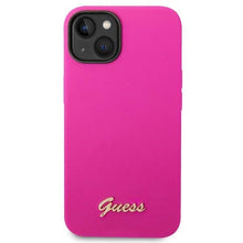 Заредете изображение във визуализатора на галерията – Original Case GUESS Silicone Vintage Gold Logo GUHCP14SSLSMF for Iphone 14 fuchsia
