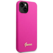 Заредете изображение във визуализатора на галерията – Original Case GUESS Silicone Vintage Gold Logo GUHCP14SSLSMF for Iphone 14 fuchsia
