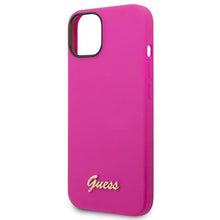 Заредете изображение във визуализатора на галерията – Original Case GUESS Silicone Vintage Gold Logo GUHCP14SSLSMF for Iphone 14 fuchsia
