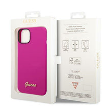 Заредете изображение във визуализатора на галерията – Original Case GUESS Silicone Vintage Gold Logo GUHCP14SSLSMF for Iphone 14 fuchsia
