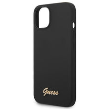 Заредете изображение във визуализатора на галерията – Original Case GUESS Silicone Vintage Gold Logo GUHCP14SSLSMK for Iphone 14 black
