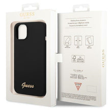 Заредете изображение във визуализатора на галерията – Original Case GUESS Silicone Vintage Gold Logo GUHCP14SSLSMK for Iphone 14 black
