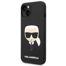 Заредете изображение във визуализатора на галерията – Original Pouch KARL LAGERFELD Silicone Karl`s Head Magsafe KLHMP14SSLKHBK for Iphone 14 Black
