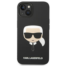 Заредете изображение във визуализатора на галерията – Original Pouch KARL LAGERFELD Silicone Karl`s Head Magsafe KLHMP14SSLKHBK for Iphone 14 Black

