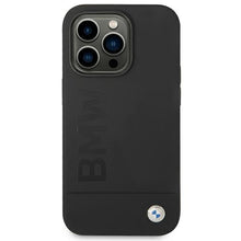 Заредете изображение във визуализатора на галерията – Original Case BMW Silicone Signature Logo Magsafe BMHMP14LSLBLBK for Iphone 14 Pro Black
