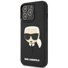 Заредете изображение във визуализатора на галерията – Original Pouch KARL LAGERFELD 3D Rubber Karl`s Head hardcase KLHCP14LKH3DBK for Iphone 14 Pro Black
