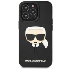 Заредете изображение във визуализатора на галерията – Original Pouch KARL LAGERFELD 3D Rubber Karl`s Head hardcase KLHCP14XKH3DBK for Iphone 14 Pro Max Black
