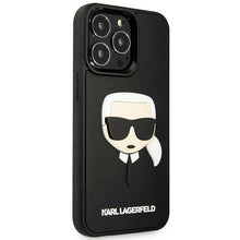 Заредете изображение във визуализатора на галерията – Original Pouch KARL LAGERFELD 3D Rubber Karl`s Head hardcase KLHCP14XKH3DBK for Iphone 14 Pro Max Black

