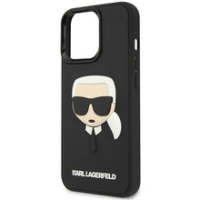 Заредете изображение във визуализатора на галерията – Original Pouch KARL LAGERFELD 3D Rubber Karl`s Head hardcase KLHCP14XKH3DBK for Iphone 14 Pro Max Black
