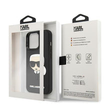 Заредете изображение във визуализатора на галерията – Original Pouch KARL LAGERFELD 3D Rubber Karl`s Head hardcase KLHCP14XKH3DBK for Iphone 14 Pro Max Black
