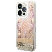 Заредете изображение във визуализатора на галерията – Original Case GUESS Paisley Liquid Glitter Hardcase GUHCP14XLFLSD for Iphone 14 Pro Max Gold
