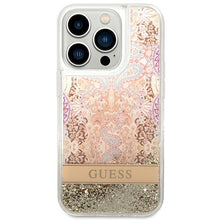 Заредете изображение във визуализатора на галерията – Original Case GUESS Paisley Liquid Glitter Hardcase GUHCP14XLFLSD for Iphone 14 Pro Max Gold
