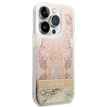 Заредете изображение във визуализатора на галерията – Original Case GUESS Paisley Liquid Glitter Hardcase GUHCP14XLFLSD for Iphone 14 Pro Max Gold
