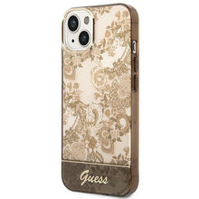 Заредете изображение във визуализатора на галерията – Original Case GUESS Porcelain Collection GUHCP14SHGPLHC for Iphone 14 gold

