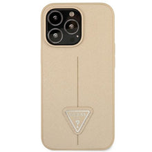 Заредете изображение във визуализатора на галерията – Original Case GUESS Saffiano Triangle Logo GUHCP14LPSATLE for Iphone 14 Pro Beige
