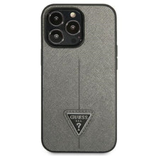 Заредете изображение във визуализатора на галерията – Original Case GUESS Saffiano Triangle Logo GUHCP14LPSATLG for Iphone 14 Pro Silver
