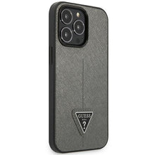 Заредете изображение във визуализатора на галерията – Original Case GUESS Saffiano Triangle Logo GUHCP14LPSATLG for Iphone 14 Pro Silver

