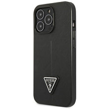 Заредете изображение във визуализатора на галерията – Original Case GUESS Saffiano Triangle Logo GUHCP14LPSATLK for Iphone 14 Pro Black
