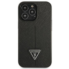 Заредете изображение във визуализатора на галерията – Original Case GUESS Saffiano Triangle Logo GUHCP14LPSATLK for Iphone 14 Pro Black
