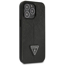 Заредете изображение във визуализатора на галерията – Original Case GUESS Saffiano Triangle Logo GUHCP14LPSATLK for Iphone 14 Pro Black
