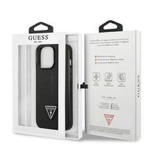 Заредете изображение във визуализатора на галерията – Original Case GUESS Saffiano Triangle Logo GUHCP14LPSATLK for Iphone 14 Pro Black
