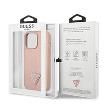Заредете изображение във визуализатора на галерията – Original Case GUESS Saffiano Triangle Logo GUHCP14LPSATLP for Iphone 14 Pro Pink
