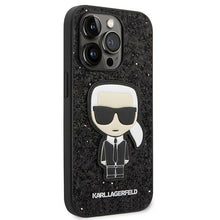Заредете изображение във визуализатора на галерията – Original Pouch KARL LAGERFELD Glitter Flakes Ikonik KLHCP14LGFKPK for Iphone 14 Pro Black
