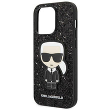 Заредете изображение във визуализатора на галерията – Original Pouch KARL LAGERFELD Glitter Flakes Ikonik KLHCP14LGFKPK for Iphone 14 Pro Black

