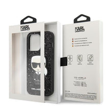 Заредете изображение във визуализатора на галерията – Original Pouch KARL LAGERFELD Glitter Flakes Ikonik KLHCP14LGFKPK for Iphone 14 Pro Black
