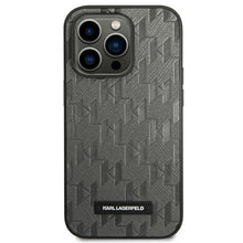 Заредете изображение във визуализатора на галерията – Original KARL LAGERFELD Case Saffiano Mono Metal Logo KLHCP14XSAKLHPG for Iphone 14 Pro Max grey
